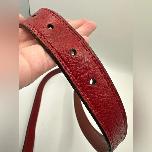 VTG Red Genuine Leather Fossil Brass Buckle Belt Size L 36-40” - Picture 14 of 16